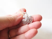Image 3 of Silver Filigree Heart Earrings, Pierced or Clip On 