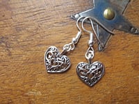 Image 2 of Silver Filigree Heart Earrings, Pierced or Clip On 