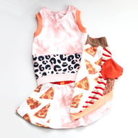 Image 4 of blush pink pizza slices tiedye leopard separates 8 8/10 vest sweatshirt skirt set courtneycourtney