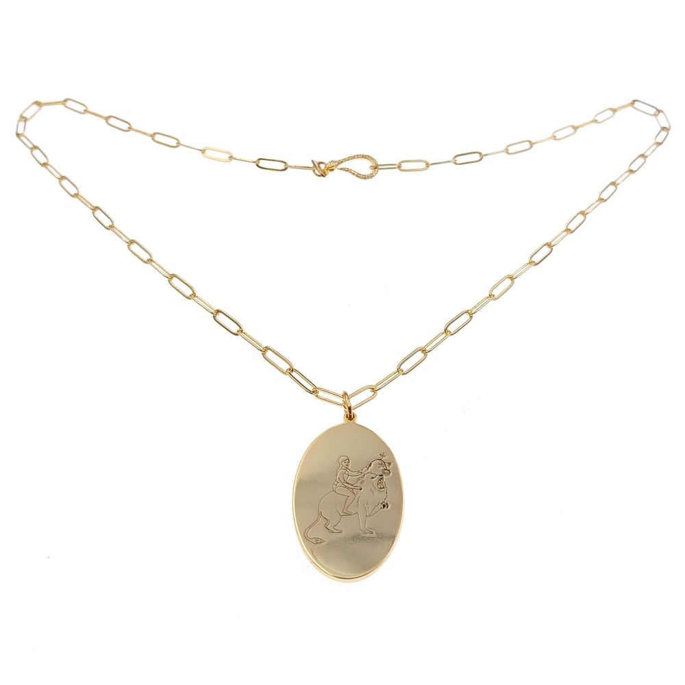 Image of LEO Zodiac Necklace collaboration with VERAMEAT Gold Brass 18" chain