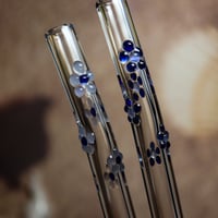Image 1 of Set of 2 Flower Glass Straws