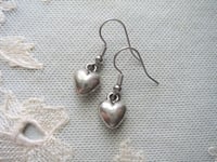Image 1 of Silver Puffy Hearts Charm Earrings 