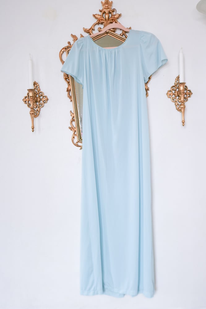 Image of Vintage Shadowline Pastel Blue Princess Nightgown (Small)