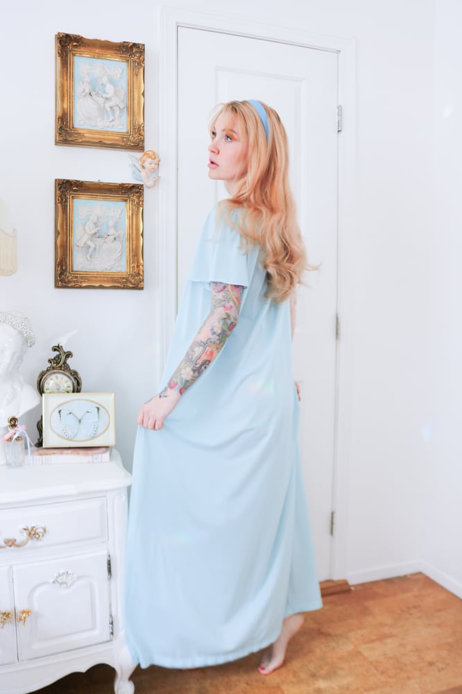 Image of Vintage Shadowline Pastel Blue Princess Nightgown (Small)