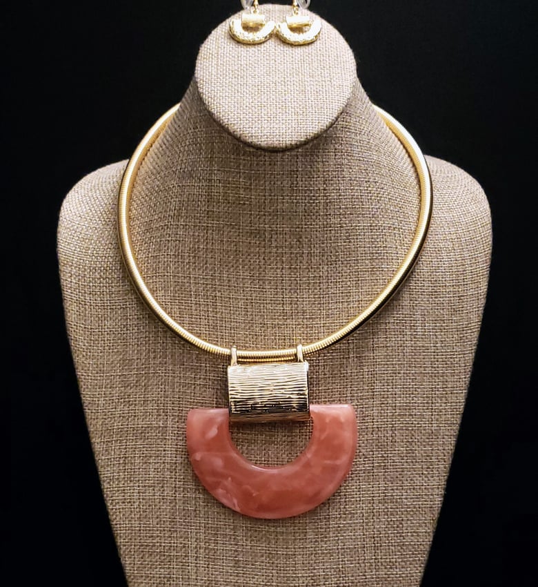 Image of Marbled Orange & Gold Necklace Set 