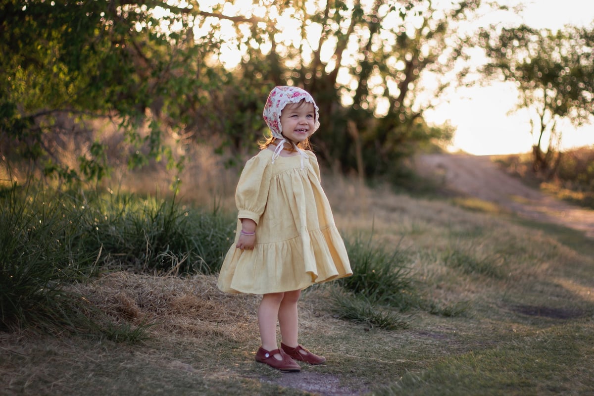 Faye Square Yoke Dress Pale Yellow RTS, 3T | Lilly and Dre