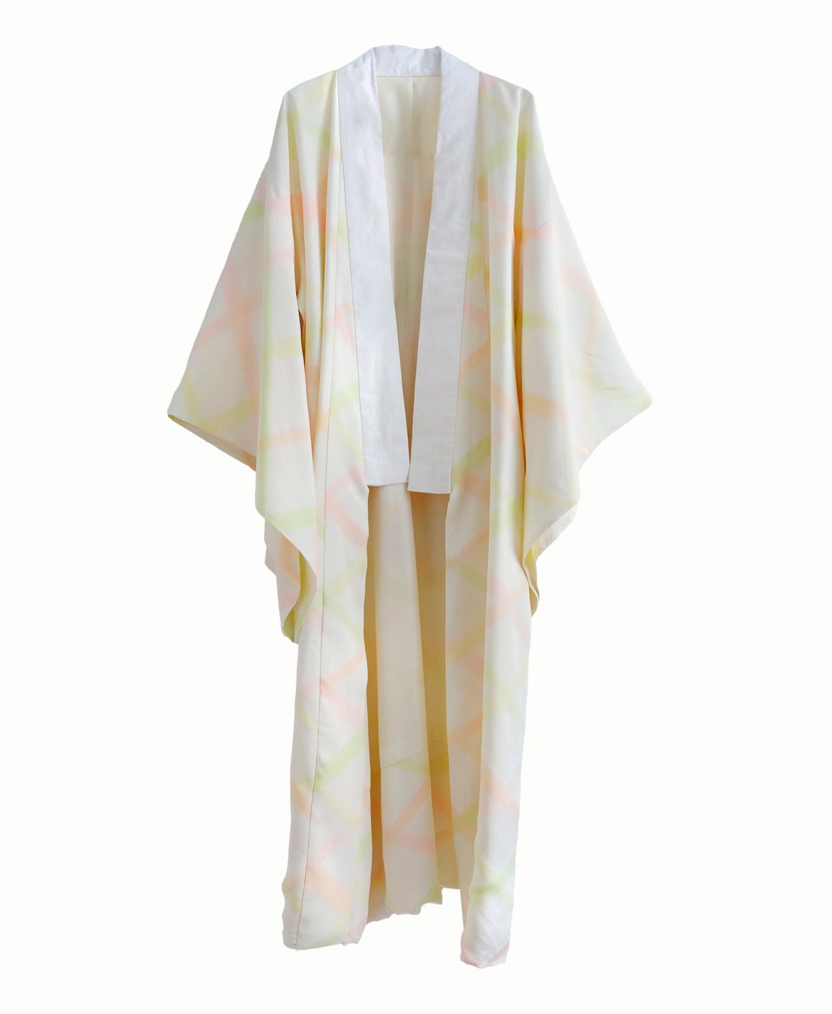 Image of Pastelfarvet lang kimono af silke med bambusstammer