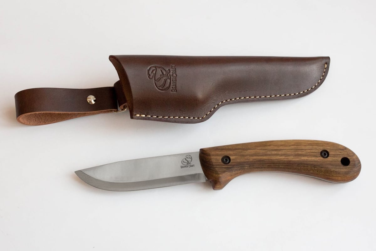 Beaver Craft Bushcraft Knife Walnut Handle with Leather Sheath - BSH2