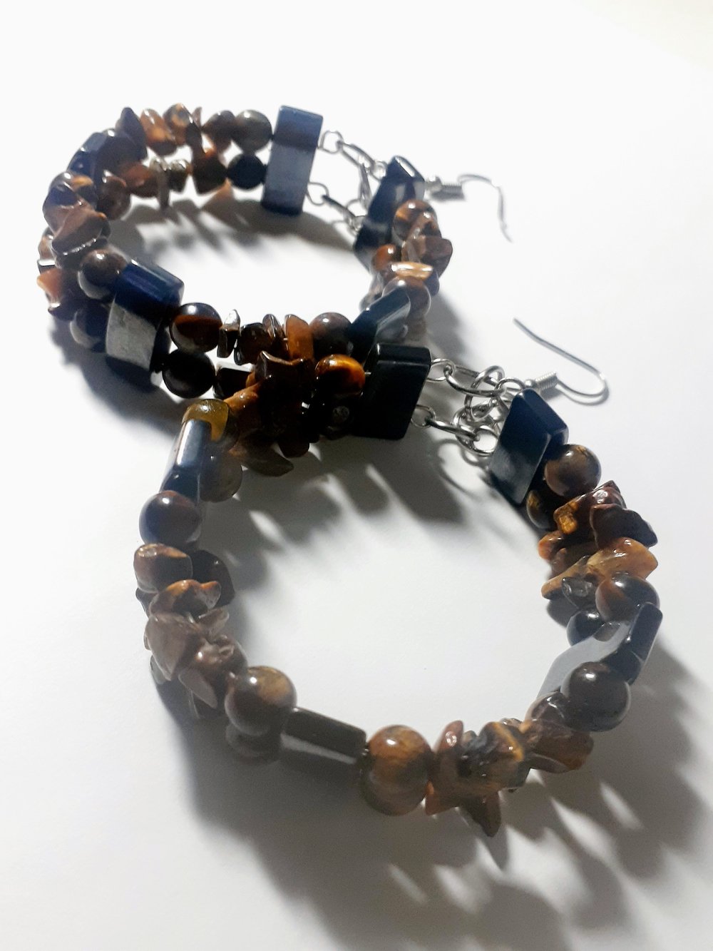 Image of PRETTY UNIQUE hematite tigers eye Afrocentric custom beaded earringsw/bracelet