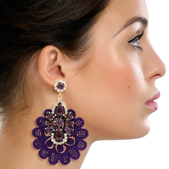 Image of  Fabric Lace Crystal Earrings