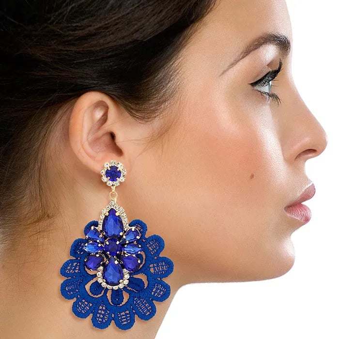 Image of  Fabric Lace Crystal Earrings