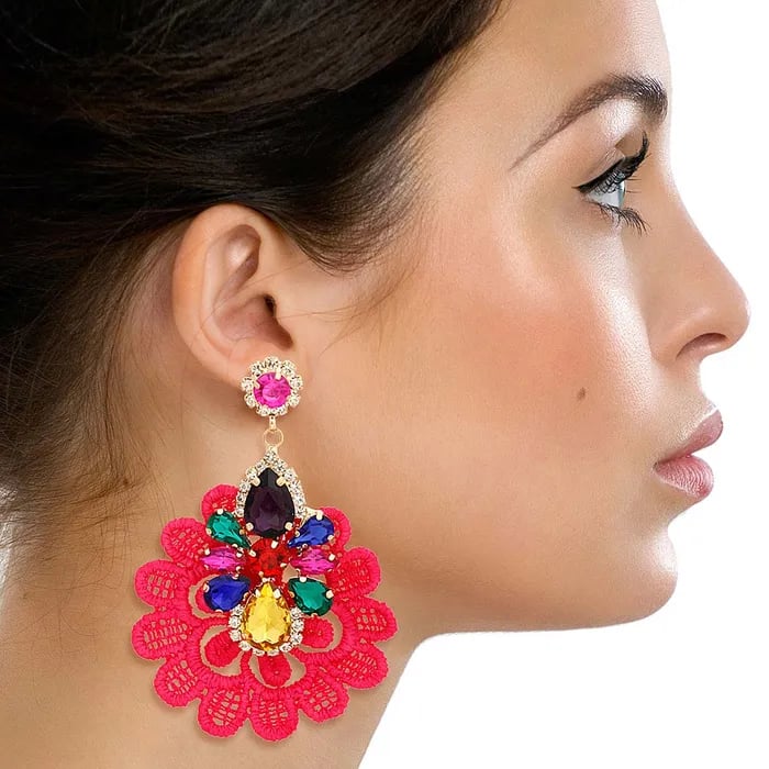 Image of  Fabric Lace Crystal Earrings