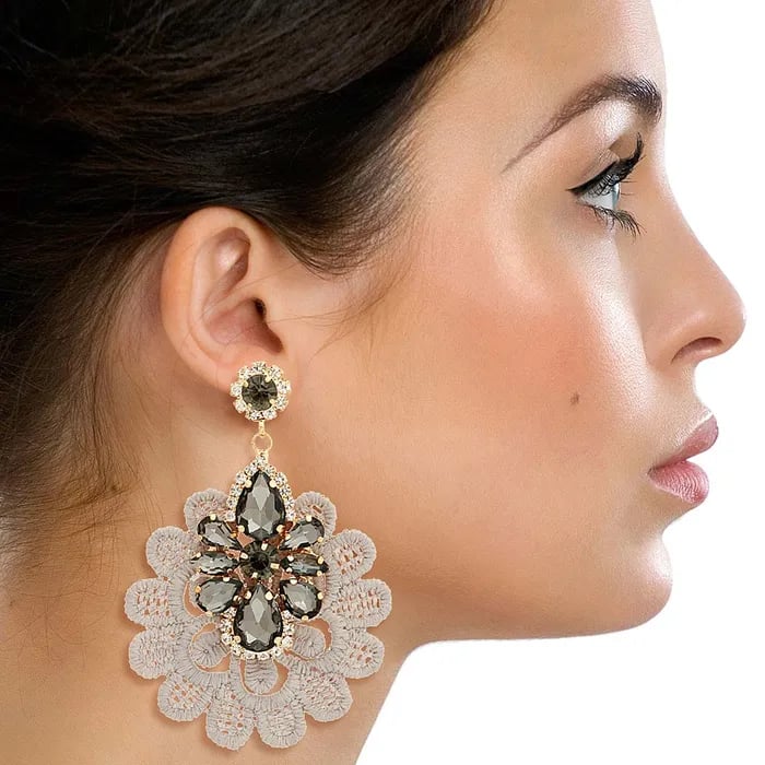 Image of  Fabric Lace Crystal Earrings