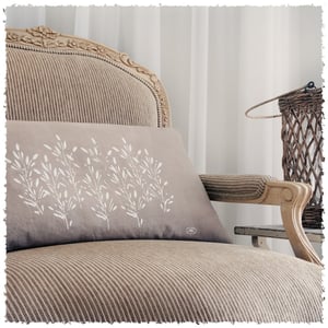 Image of Cushion: Linen/Cotton <i>'Olives' on Spice</i>