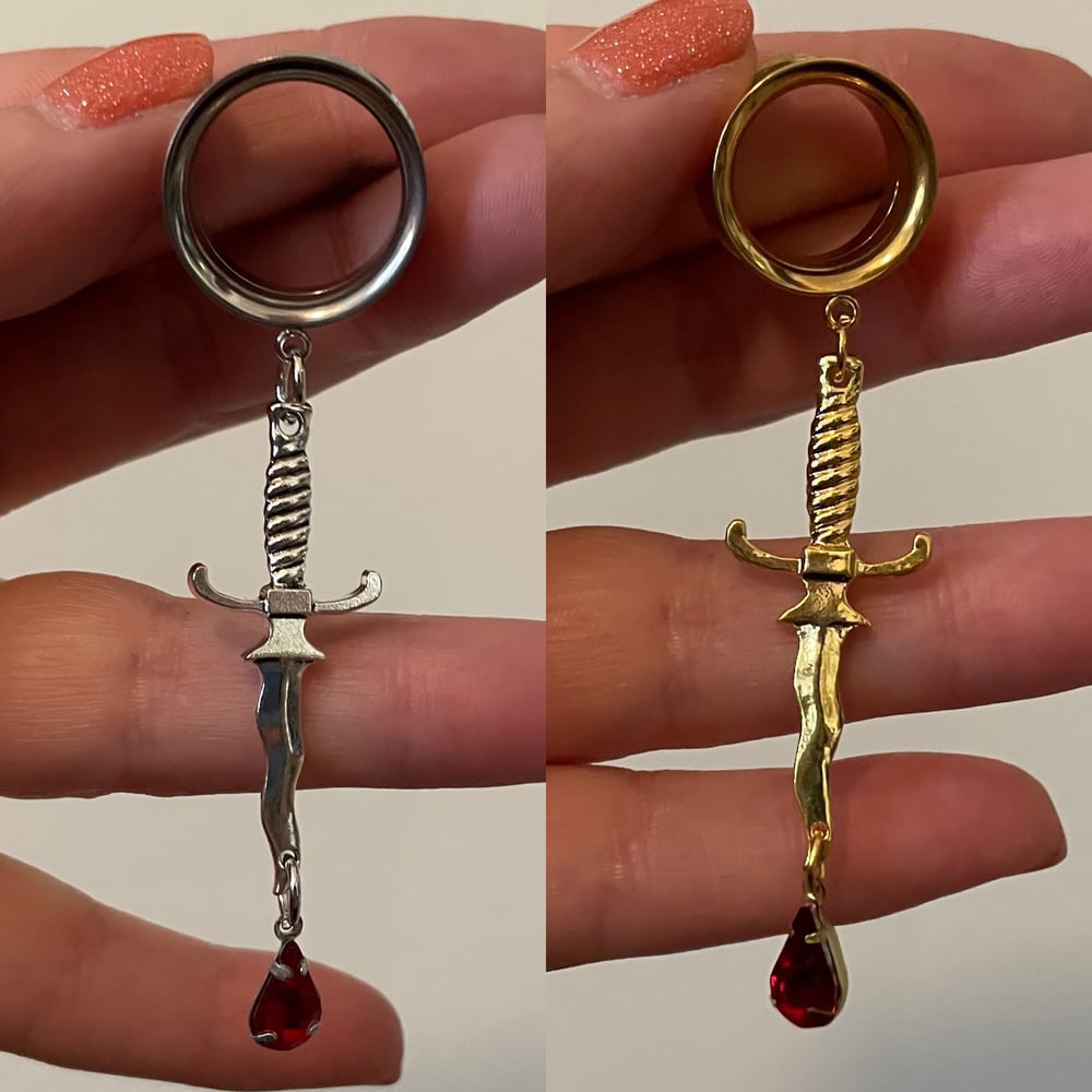 Image of Bloody Dagger Tunnel Dangles (sizes 2g-1 1/8)