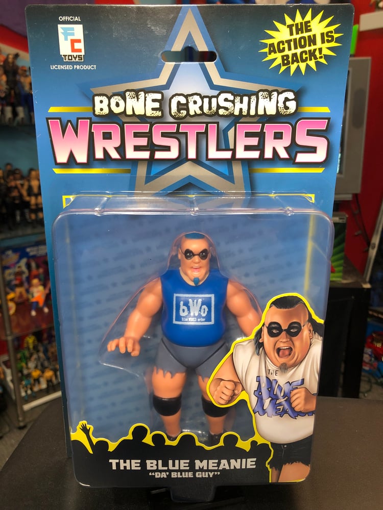 Image of **IN STOCK!!** VARIANT BLUE MEANIE Bone Crushing Wrestlers Series 1 Figure by FC Toys