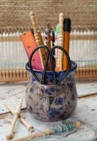Image of Small Crafter's Catch-all and snips: Farmhouse Linen in Blue