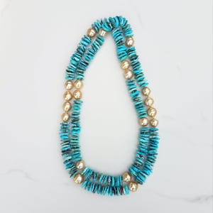 Gold Pearl & Turquoise Helix Necklace