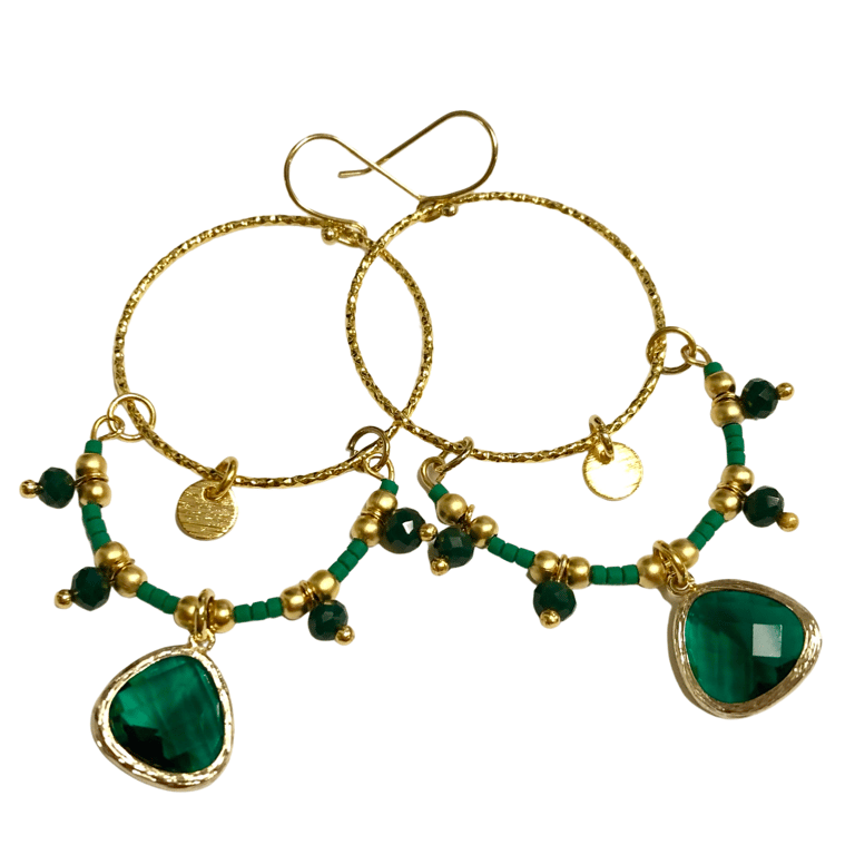 Ltd Ed - Gold Lyra Drop Earrings - Emerald Image 3