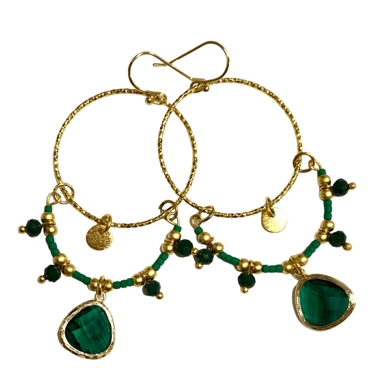 Ltd Ed - Gold Lyra Drop Earrings - Emerald Image 4
