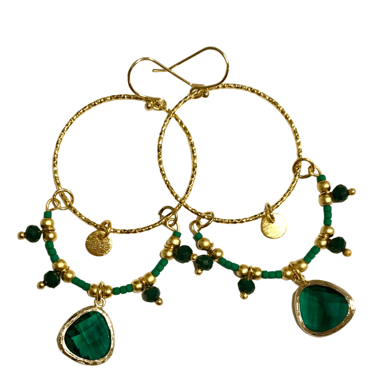 Ltd Ed - Gold Lyra Drop Earrings - Emerald