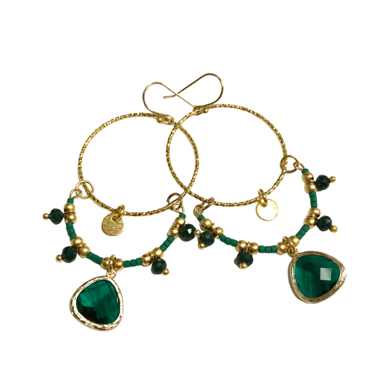 Ltd Ed - Gold Lyra Drop Earrings - Emerald Image 5