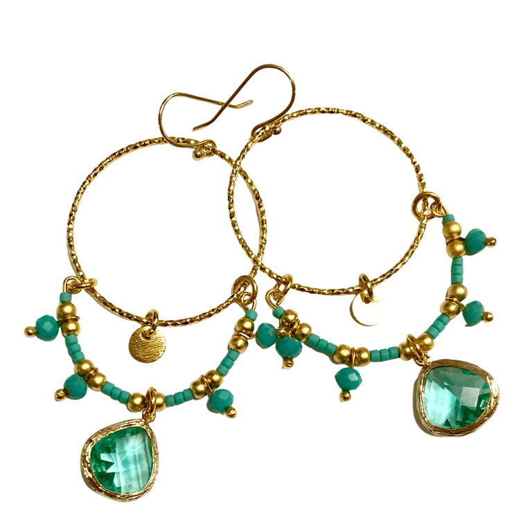 Ltd Ed - Gold Lyra Drop Earrings - Aquamarine Image 3