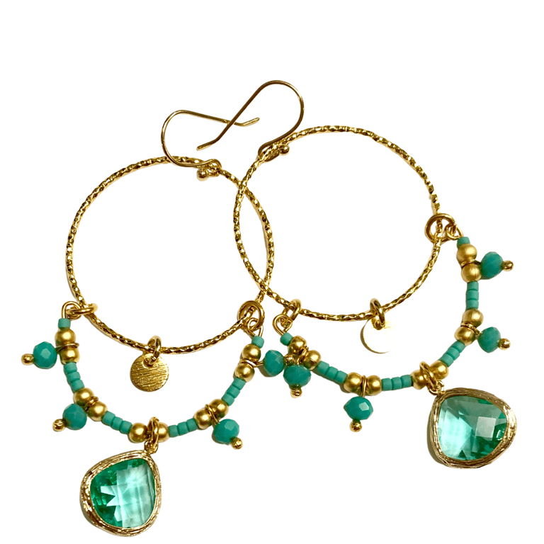 Ltd Ed - Gold Lyra Drop Earrings - Aquamarine Image 5