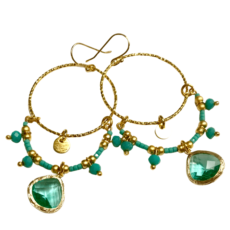 Ltd Ed - Gold Lyra Drop Earrings - Aquamarine Image 4
