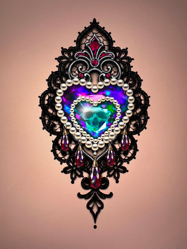 'Skull Jewelled Heart on Lace '