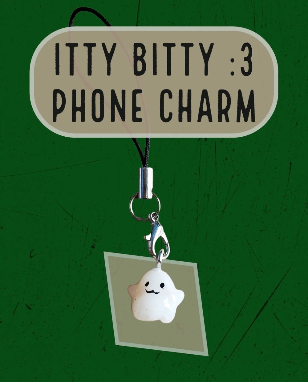 Image of Itty Bitty :3 Ghost Charm (Phone Charm Strap Attachment)