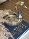 Ornate Brass Swan Double Wooden Wick Soy Candle 