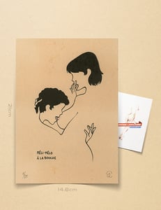 Image of "Méli-mélo à la bouche" limited homemade art print on vintage paper