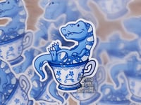 Image 1 of Blue and White Porcelain Tea Rex- 3 inch Vinyl Sticker