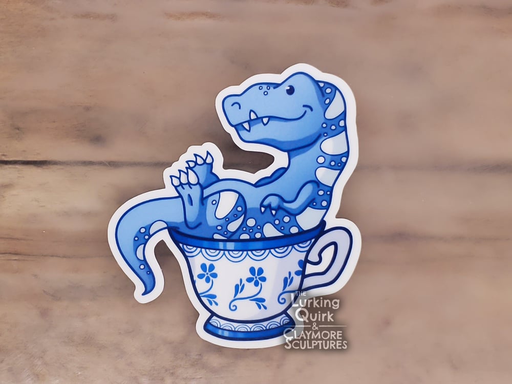 Blue and White Porcelain Tea Rex- 3 inch Vinyl Sticker