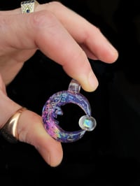 Image 1 of Dichro & stargazer moon pendant with spinning opal. 