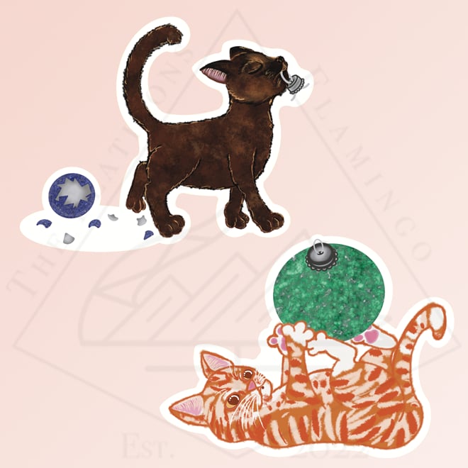 Image of Cat with Ornament - Sticker