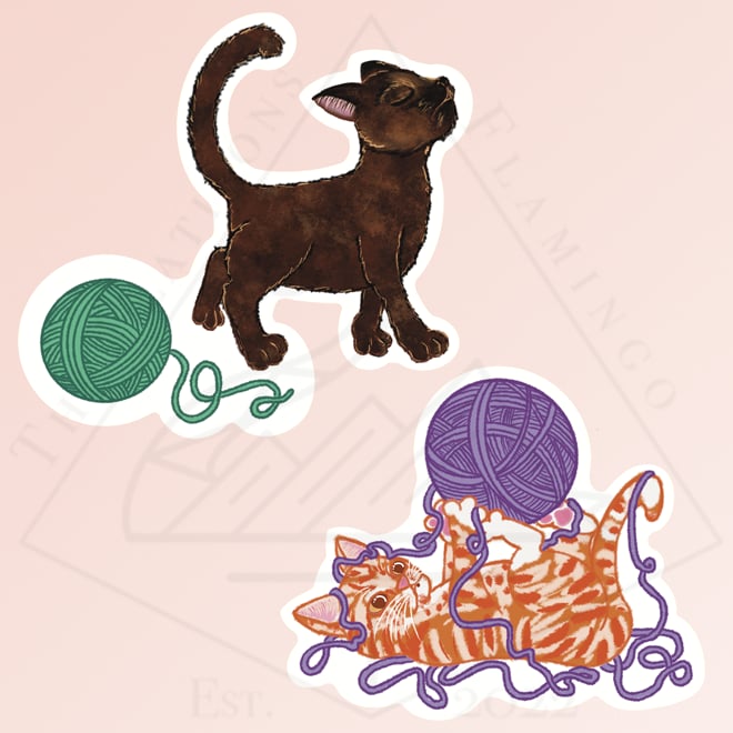 Image of Cat with Yarn - Sticker
