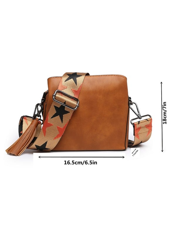Small crossbody bag with guitar strap triple pockets ( Tan )