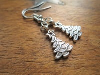 Image 4 of Silver Christmas Tree Charm Earrings, Pierced or Clip On 