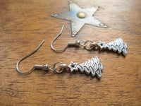 Image 3 of Silver Christmas Tree Charm Earrings, Pierced or Clip On 