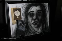 Image 1 of The Onlooker Waits for Me to Bleed 18 x 24" [Original charcoal drawing framed]