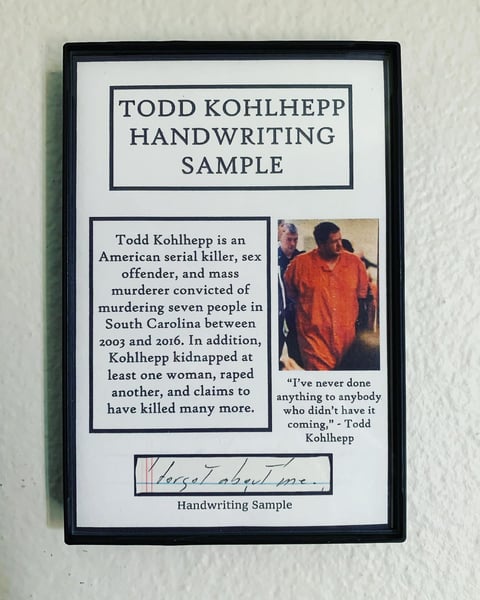 Image of Todd Kohlhepp “Amazon Review Killer” Handwriting Sample Frame