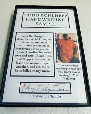 Image of Todd Kohlhepp “Amazon Review Killer” Handwriting Sample Frame
