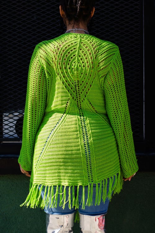 Image of Modern Lime Crochet Fringe Throw 