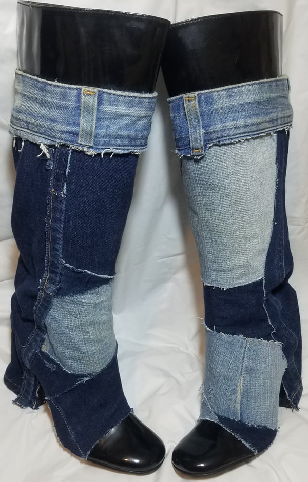 Image of Tasty Raw Edge Denim “Pastiche” Tall Boots