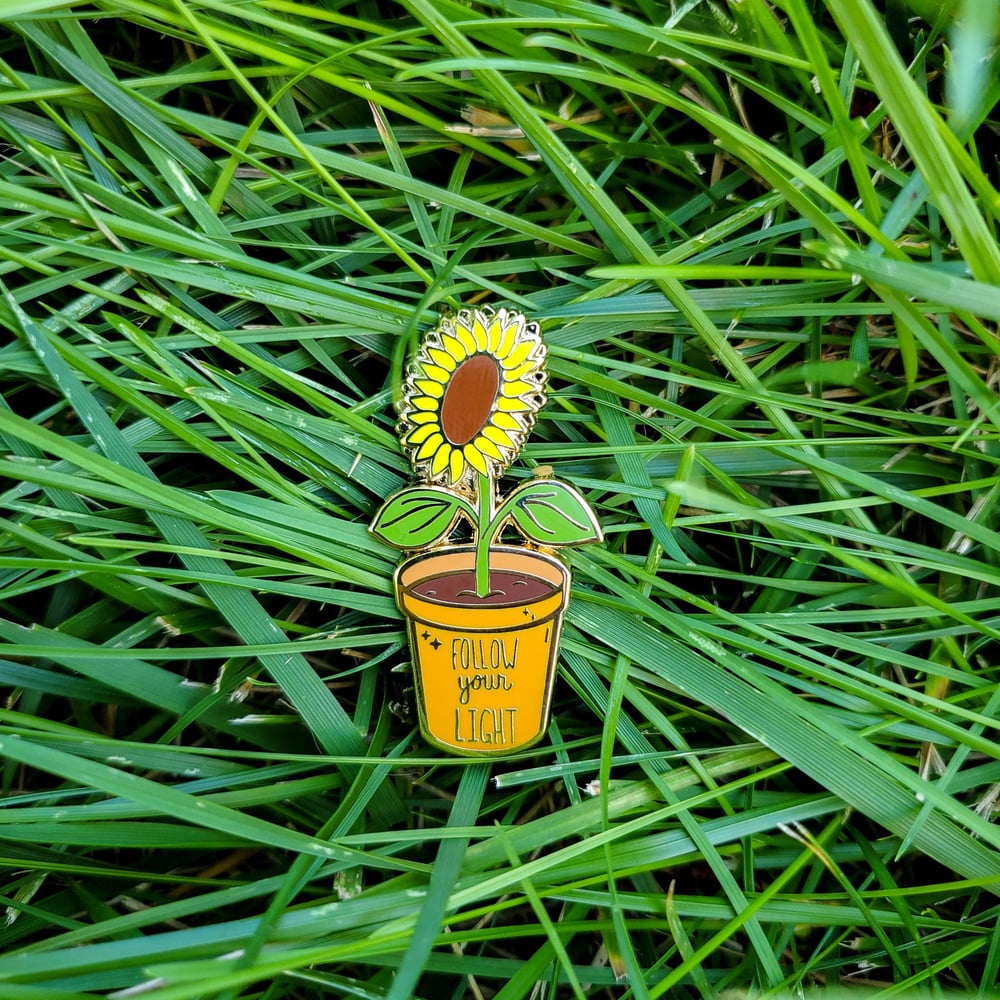 Potted Sunflower Follow Your Light Motivational Saying Plant Enamel Pin