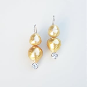 Double Golden South Sea Pearl Earrings 