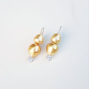 Double Golden South Sea Pearl Earrings 