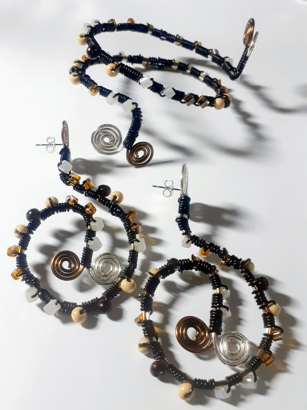 Image of Dangling, LIFE, Afrocentric, beaded, wire earrings bracelet set